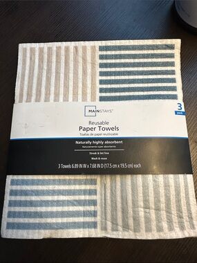 Mainstays Blue & Tan Striped Reusable Cloth Towels (3 Pack)